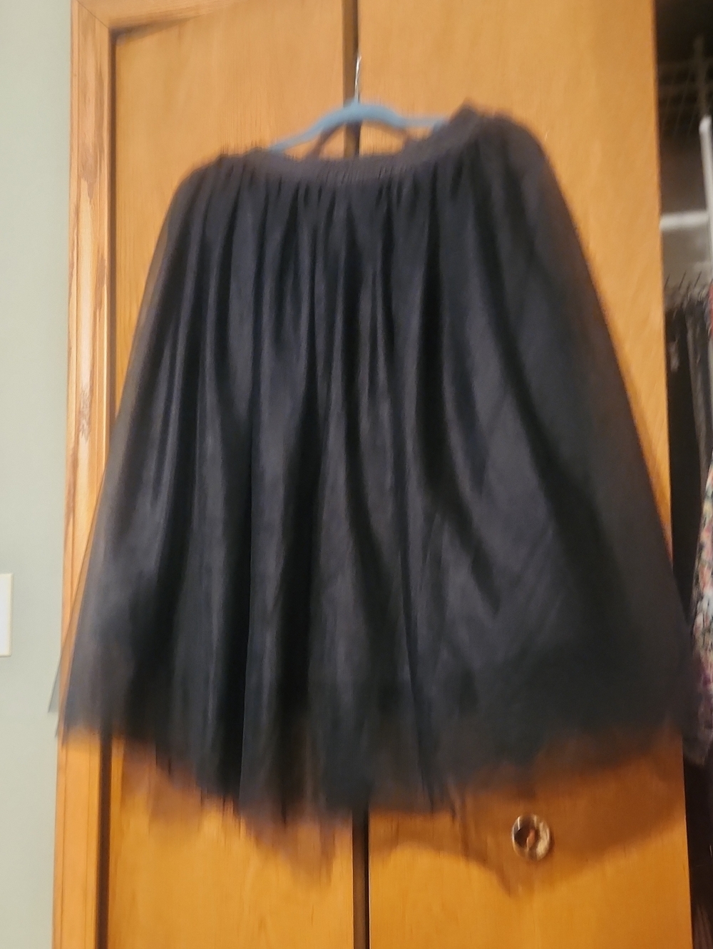 Women's Black Tulle Midi Skirt with Elastic Waist